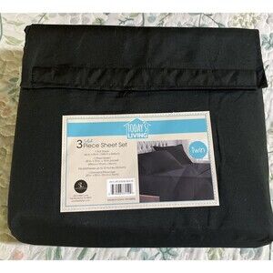 Today's Living 3 Piece Solid Black Sheet Set Twin Size Sheets and Pillowcase